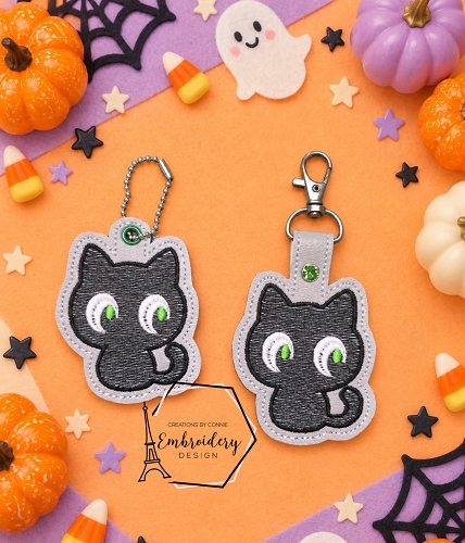 Black Cat Snaptab / Keyfob Embroidery Design
